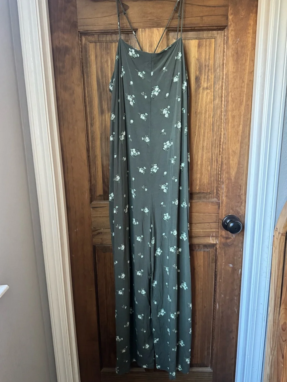 Wild Fable Olive Green Floral Wide Leg Jumpsuit Sz L